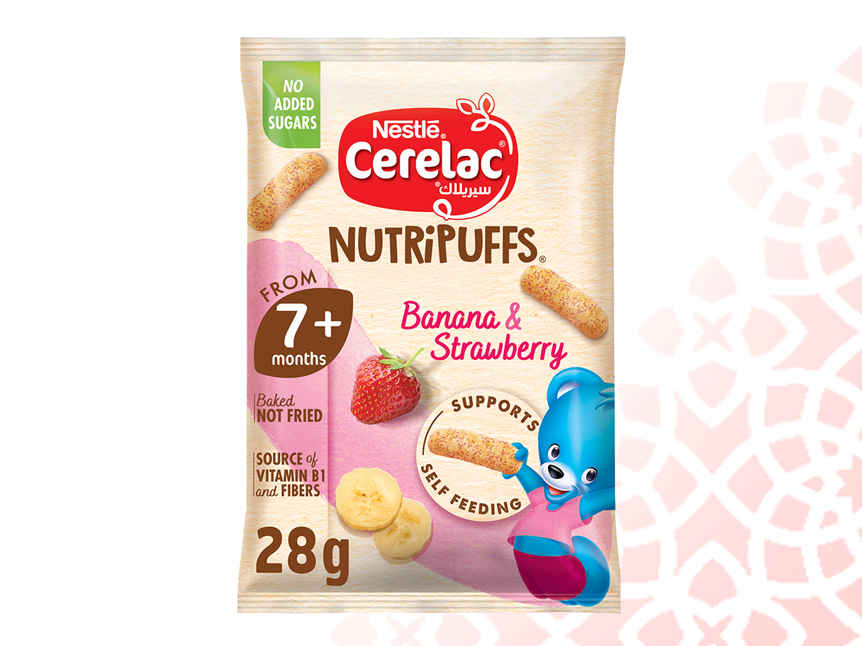Nestlé® CERELAC ® NutriPuffs – Banana & Strawberry 28g - front