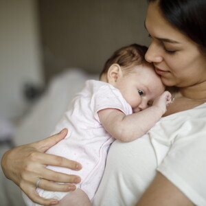 Baby on mothers chest
