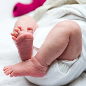 Baby leg and bottom in diaper