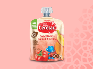 Nestle Cerelac Baby Food Sweet Potato, Banana & Tomato Puree Pouch 90G (6m+)