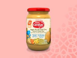 Nestle Cerelac Babyfood Vegetable Puree Jar Mix Vegetables Corn Carrot Green Peas No Added Sugars and Preservatives 190Gm (12m+)