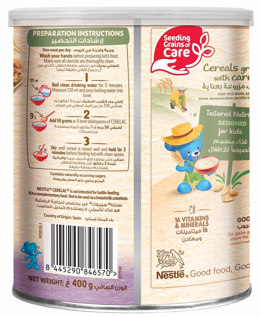 Cereal box with cartoon character holding a bowl.