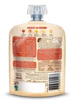 Back of a squeeze pouch with nutrition and ingredient details.